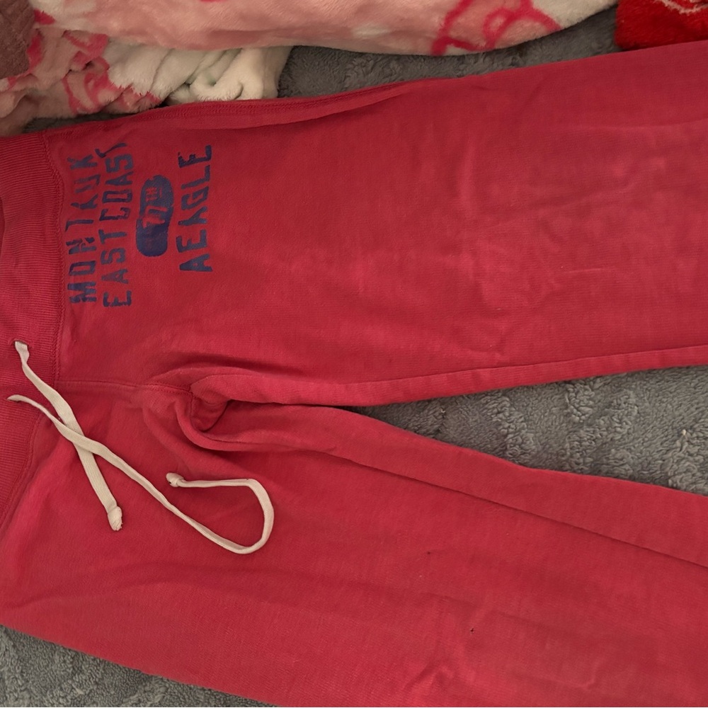 American Eagle Outfitters Pink Drawstring Jogger Pants with Blue Logo